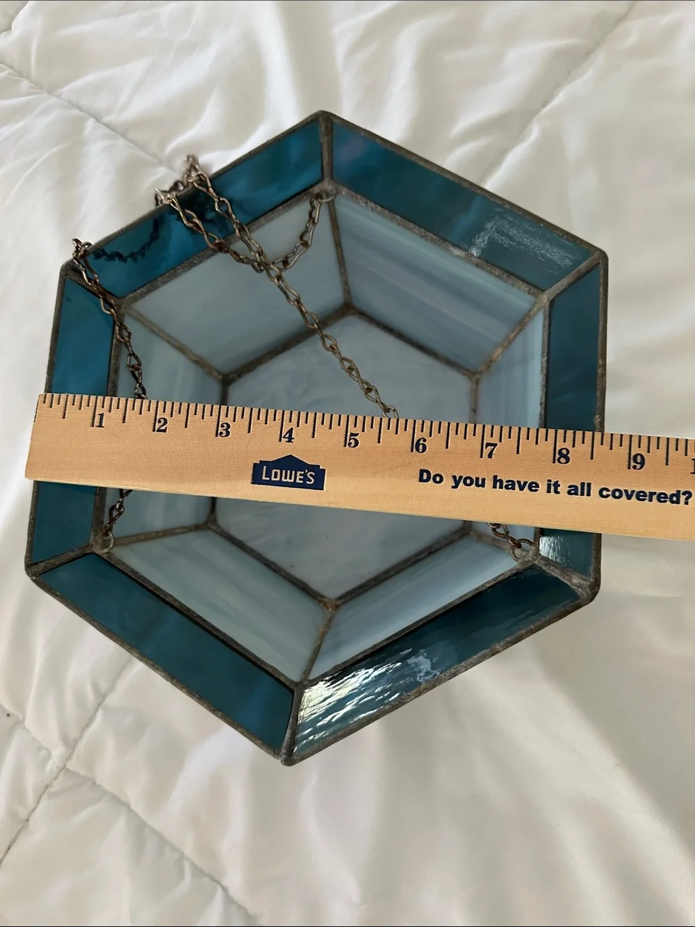 Stained Glass Hanging Planter - Light Blue Hexagon